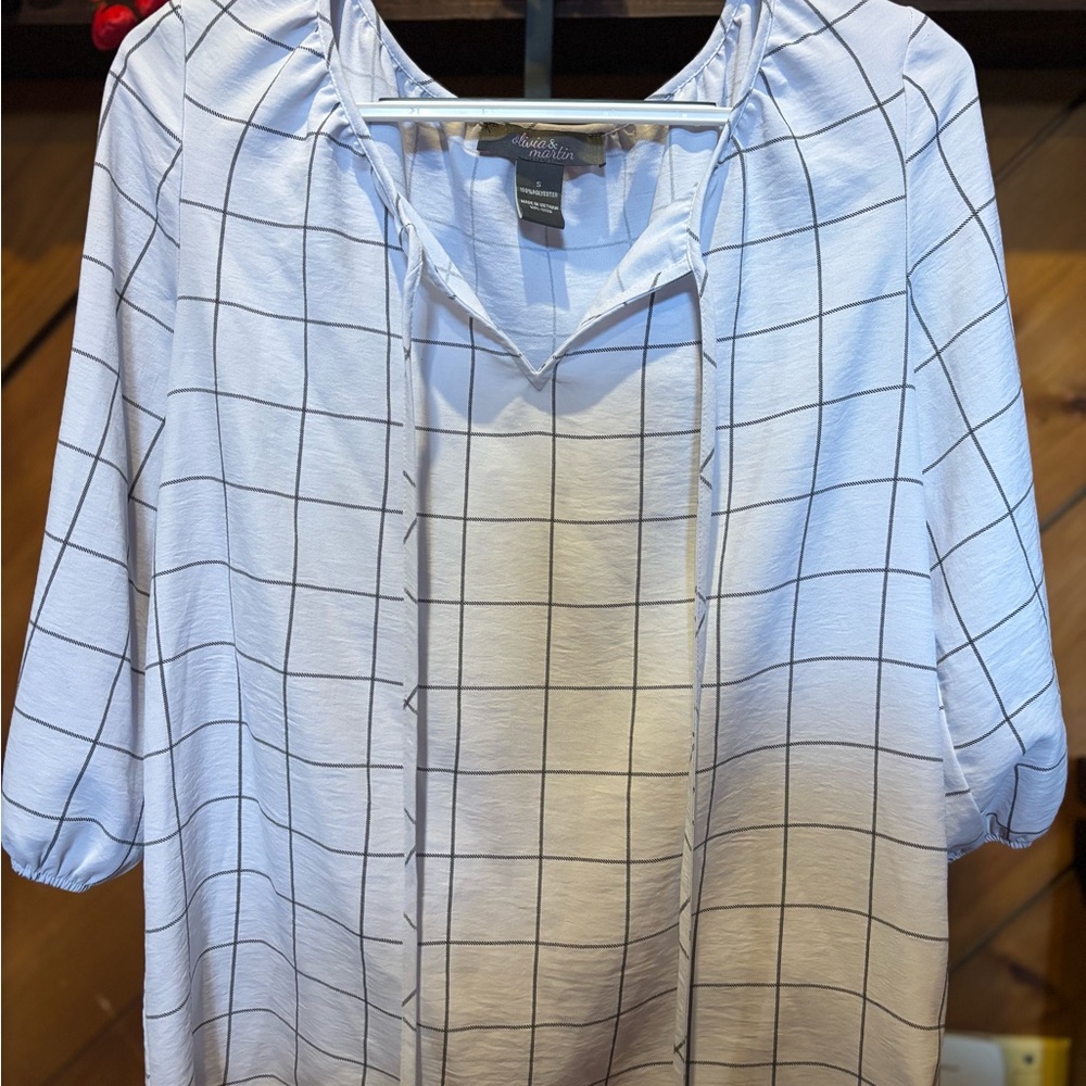 Madison White Checkered Blouse
